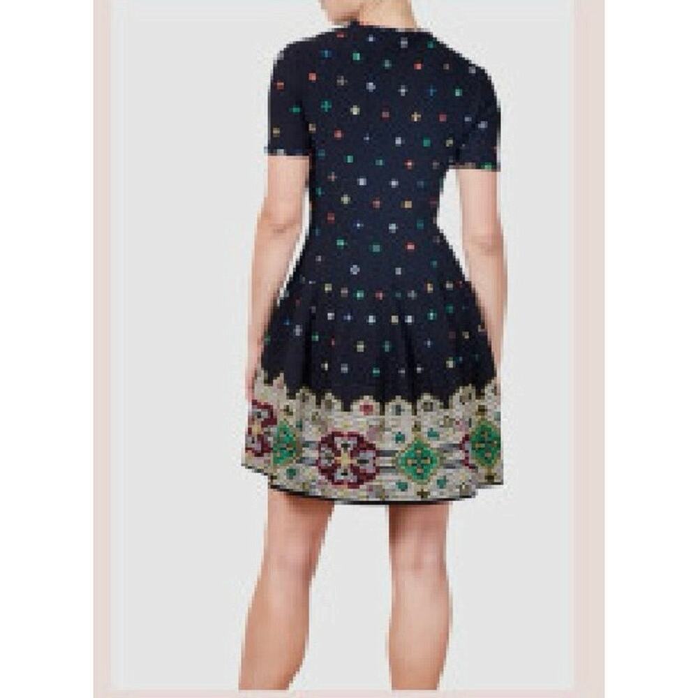 Alexander McQueen Silk Knit Intarsia Fit Flare Short Sleeve Sweater Dress S - Picture 11 of 17